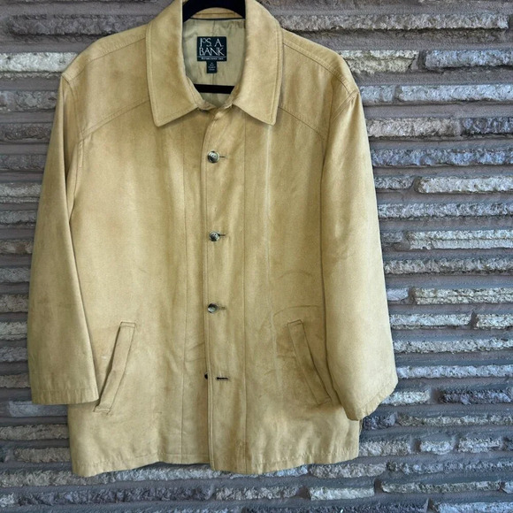 Jos A Bank Tan UltraSuede Faux Suede Chore Barn Jacket Size Medium - Picture 2 of 8